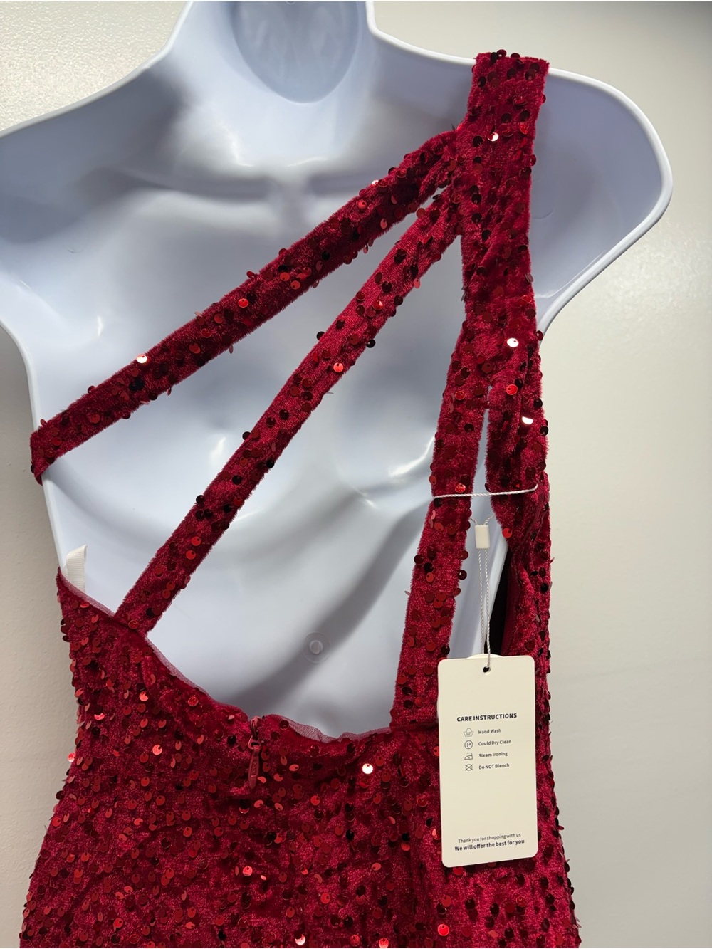 Red One-Shoulder Sequin Party mini Dress size 4 (small)asymmetrical straps new - Picture 4 of 9